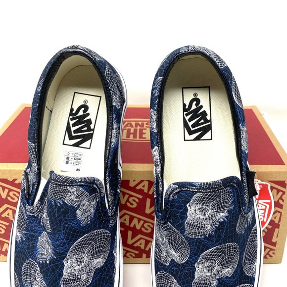 VANS Women Size VN0A33TB9IB Classic Slip On Wireframe Skull Black Canvas Sneaker - Picture 5 of 10